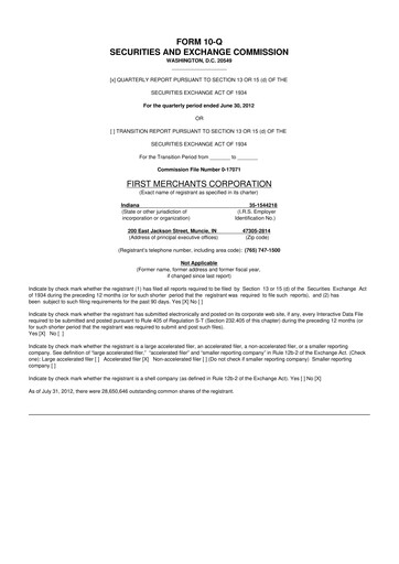 Thumbnail First Merchants Corporation
 10-Q Quarterly Report FY2012 