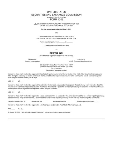 Miniature Pfizer 10-Q Rapport trimestriel 2012 