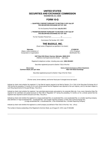 Thumbnail Buckle
 10-Q Quarterly Report FY2012 