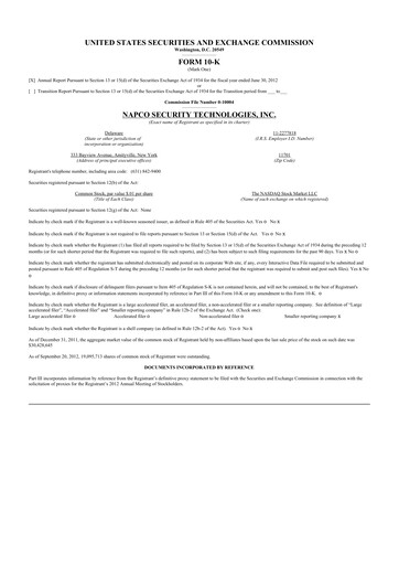 Thumbnail NAPCO Security Technologies 10-K Annual Report 2012