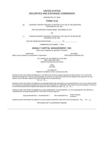 Vorschaubild Annaly Capital Management
 10-Q Quartalsbericht 2012 