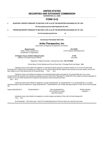 Thumbnail Anika Therapeutics 10-Q Quarterly Report FY2012 