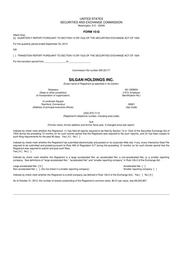 Thumbnail Silgan Holdings
 10-Q Quarterly Report FY2012 
