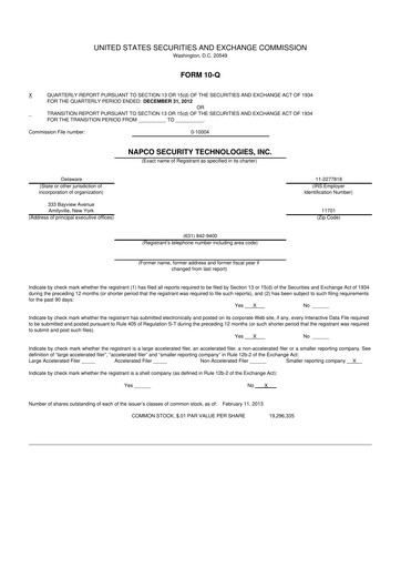 Thumbnail NAPCO Security Technologies 10-Q Quarterly Report FY2013 