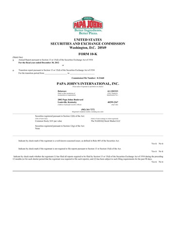 Thumbnail Papa John's Pizza
 10-K Annual Report 2012