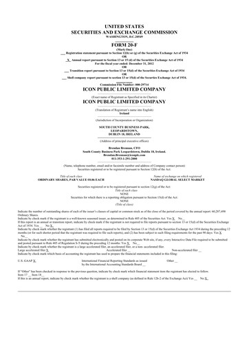 Thumbnail ICON plc 20-F Annual Report 2012