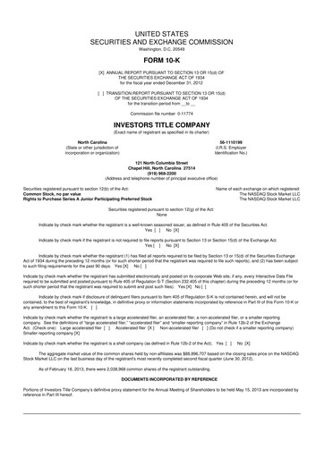 Thumbnail Investors Title Company
 10-K Annual Report 2012