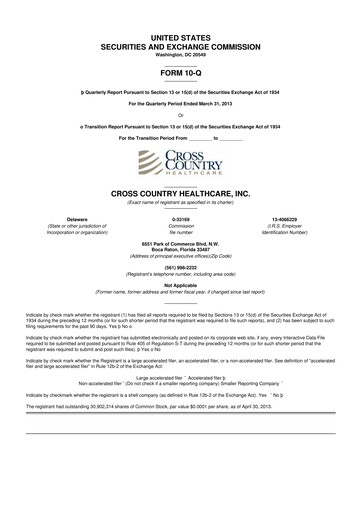 Vorschaubild Cross Country Healthcare 10-Q Quartalsbericht 2013 