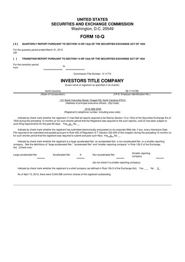 Thumbnail Investors Title Company
 10-Q Quarterly Report FY2013 