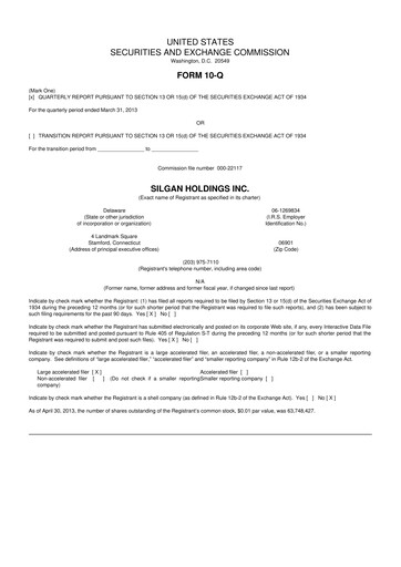 Thumbnail Silgan Holdings
 10-Q Quarterly Report FY2013 