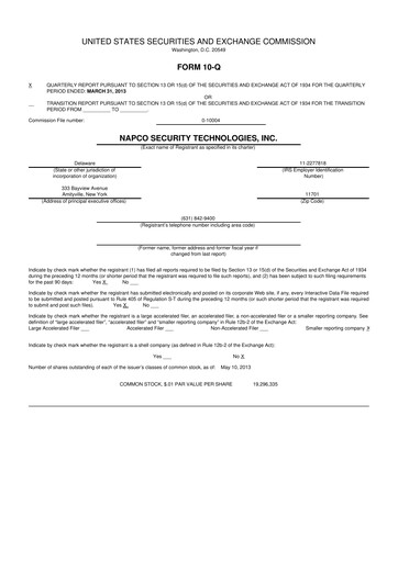 Thumbnail NAPCO Security Technologies 10-Q Quarterly Report FY2013 