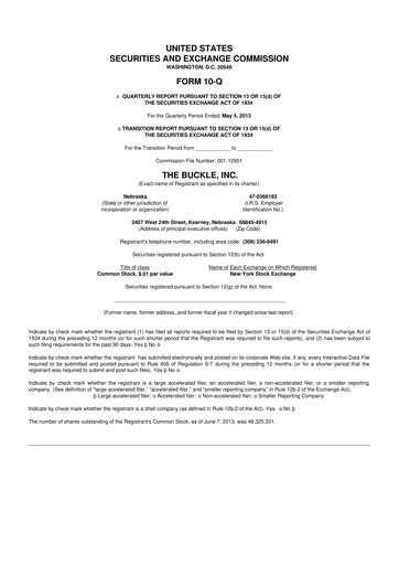 Thumbnail Buckle
 10-Q Quarterly Report FY2013 