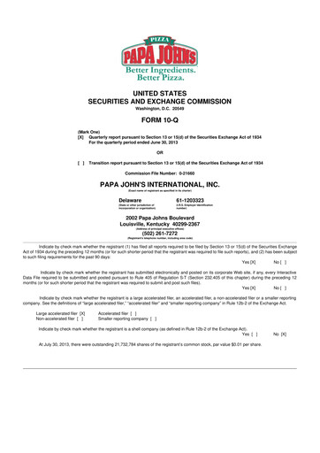 Thumbnail Papa John's Pizza
 10-Q Quarterly Report FY2013 