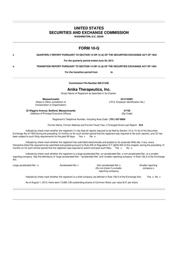 Thumbnail Anika Therapeutics 10-Q Quarterly Report FY2013 