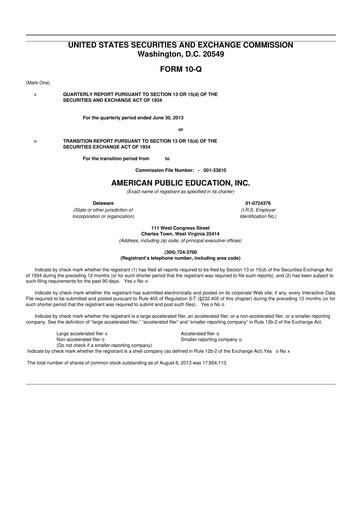 Thumbnail American Public Education 10-Q Quarterly Report FY2013 