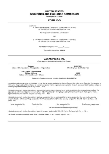 Thumbnail Jakks Pacific
 10-Q Quarterly Report FY 