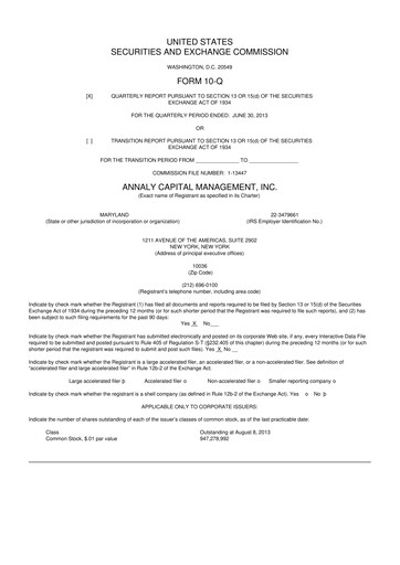 Vorschaubild Annaly Capital Management
 10-Q Quartalsbericht 2013 