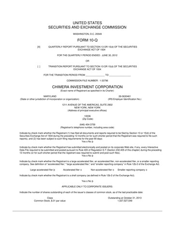 Thumbnail Chimera Investment Corporation 10-Q Quarterly Report FY2012 