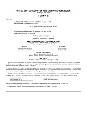 Thumbnail American Public Education 10-Q Quarterly Report FY2013 