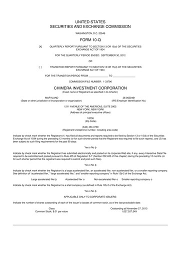 Thumbnail Chimera Investment Corporation 10-Q Quarterly Report FY2012 