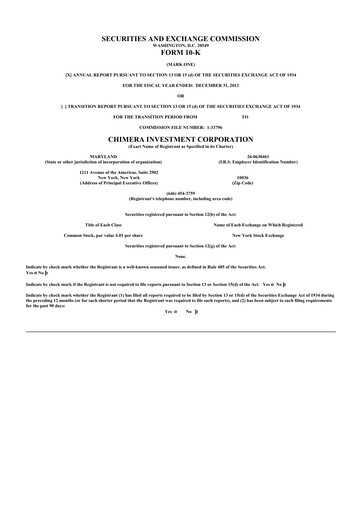 Thumbnail Chimera Investment Corporation 10-K Annual Report 2012