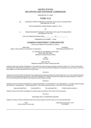 Thumbnail Chimera Investment Corporation 10-Q Quarterly Report FY2013 