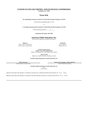 Thumbnail American Public Education 10-K Annual Report 2013