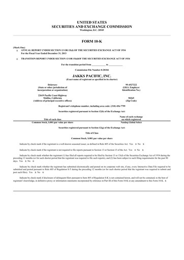 Thumbnail Jakks Pacific
 10-K Annual Report 2013