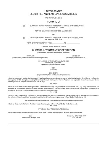 Thumbnail Chimera Investment Corporation 10-Q Quarterly Report FY2013 