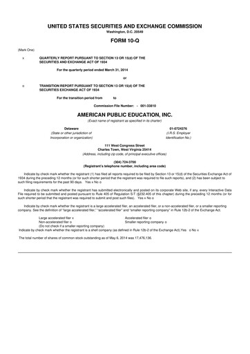 Thumbnail American Public Education 10-Q Quarterly Report FY2014 