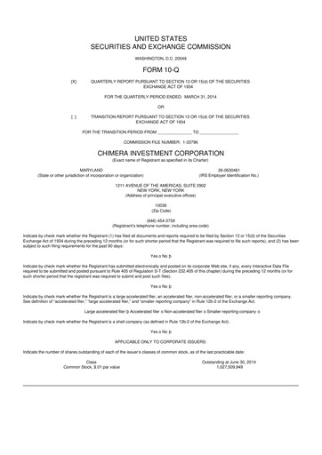 Thumbnail Chimera Investment Corporation 10-Q Quarterly Report FY2014 