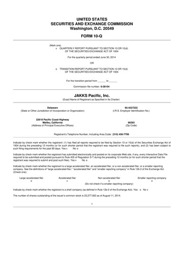 Thumbnail Jakks Pacific
 10-Q Quarterly Report FY 