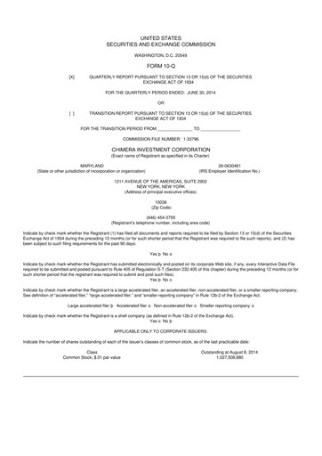 Thumbnail Chimera Investment Corporation 10-Q Quarterly Report FY2014 