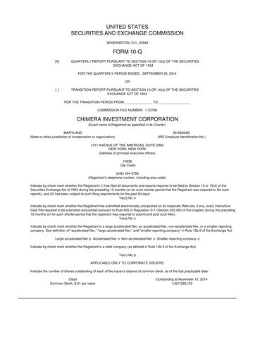 Thumbnail Chimera Investment Corporation 10-Q Quarterly Report FY2014 