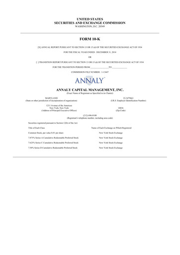 Thumbnail Annaly Capital Management
 10-K Annual Report 2014