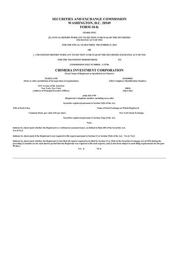 Thumbnail Chimera Investment Corporation 10-K Annual Report 2014