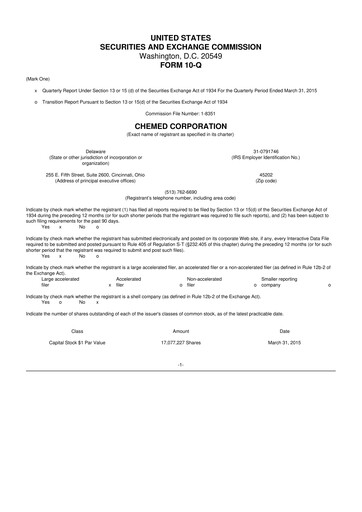 Thumbnail Chemed 10-Q Quarterly Report FY2015 