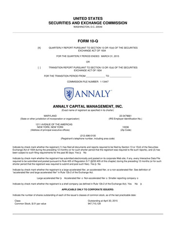 Vorschaubild Annaly Capital Management
 10-Q Quartalsbericht 2015 