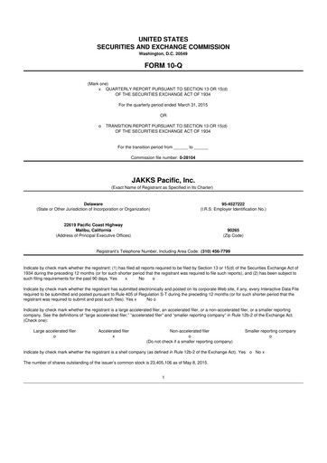 Thumbnail Jakks Pacific
 10-Q Quarterly Report FY 