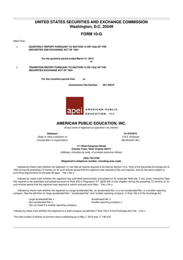 Thumbnail American Public Education 10-Q Quarterly Report FY2015 