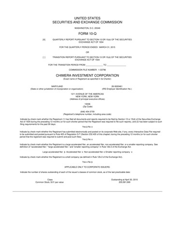 Thumbnail Chimera Investment Corporation 10-Q Quarterly Report FY2015 