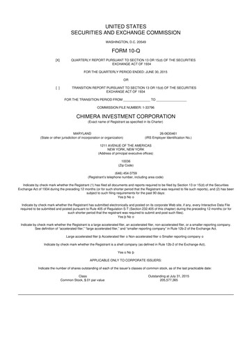 Thumbnail Chimera Investment Corporation 10-Q Quarterly Report FY2015 