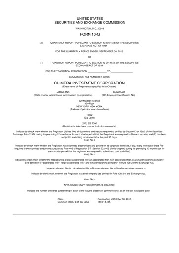 Thumbnail Chimera Investment Corporation 10-Q Quarterly Report FY2015 