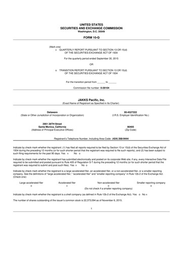 Thumbnail Jakks Pacific
 10-Q Quarterly Report FY 