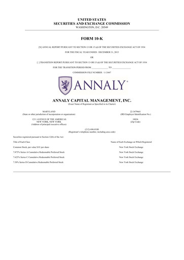 Thumbnail Annaly Capital Management
 10-K Annual Report 2015