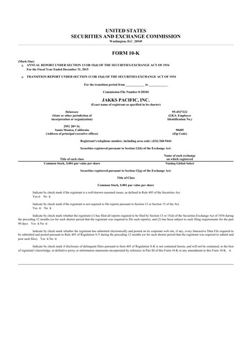 Thumbnail Jakks Pacific
 10-K Annual Report 2015