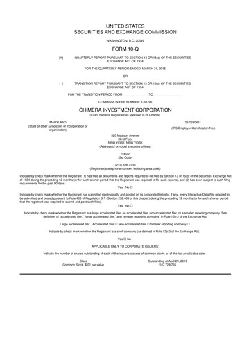 Thumbnail Chimera Investment Corporation 10-Q Quarterly Report FY2016 