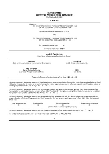 Thumbnail Jakks Pacific
 10-Q Quarterly Report FY 