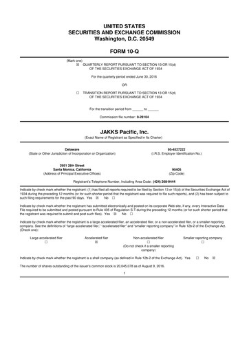 Thumbnail Jakks Pacific
 10-Q Quarterly Report FY 