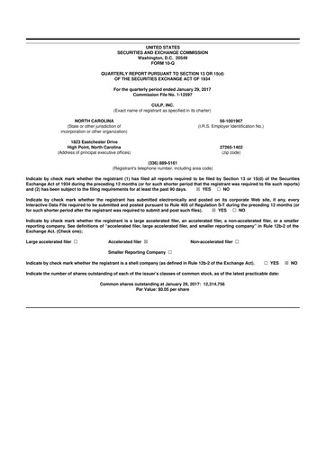 Thumbnail Culp, Inc. 10-Q Quarterly Report FY2017 